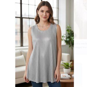 Pure Amici Tank Top White Metallic Silver Ribbed NWOT Womens Size S